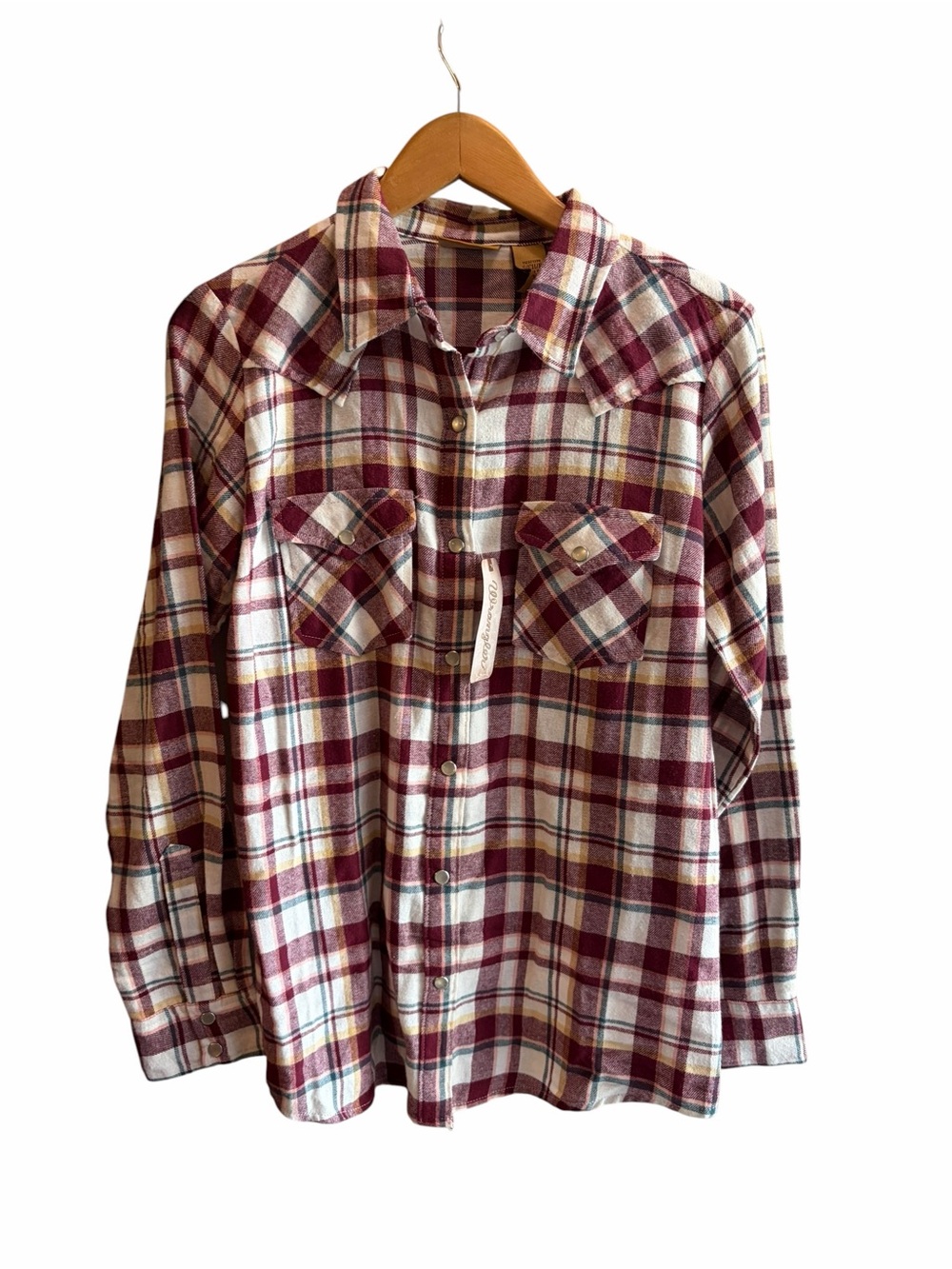 Wrangler NWT Retro Shirt Womens Red Pearl Snap Plaid Flannel Long Sleeve Small - Picture 2 of 7